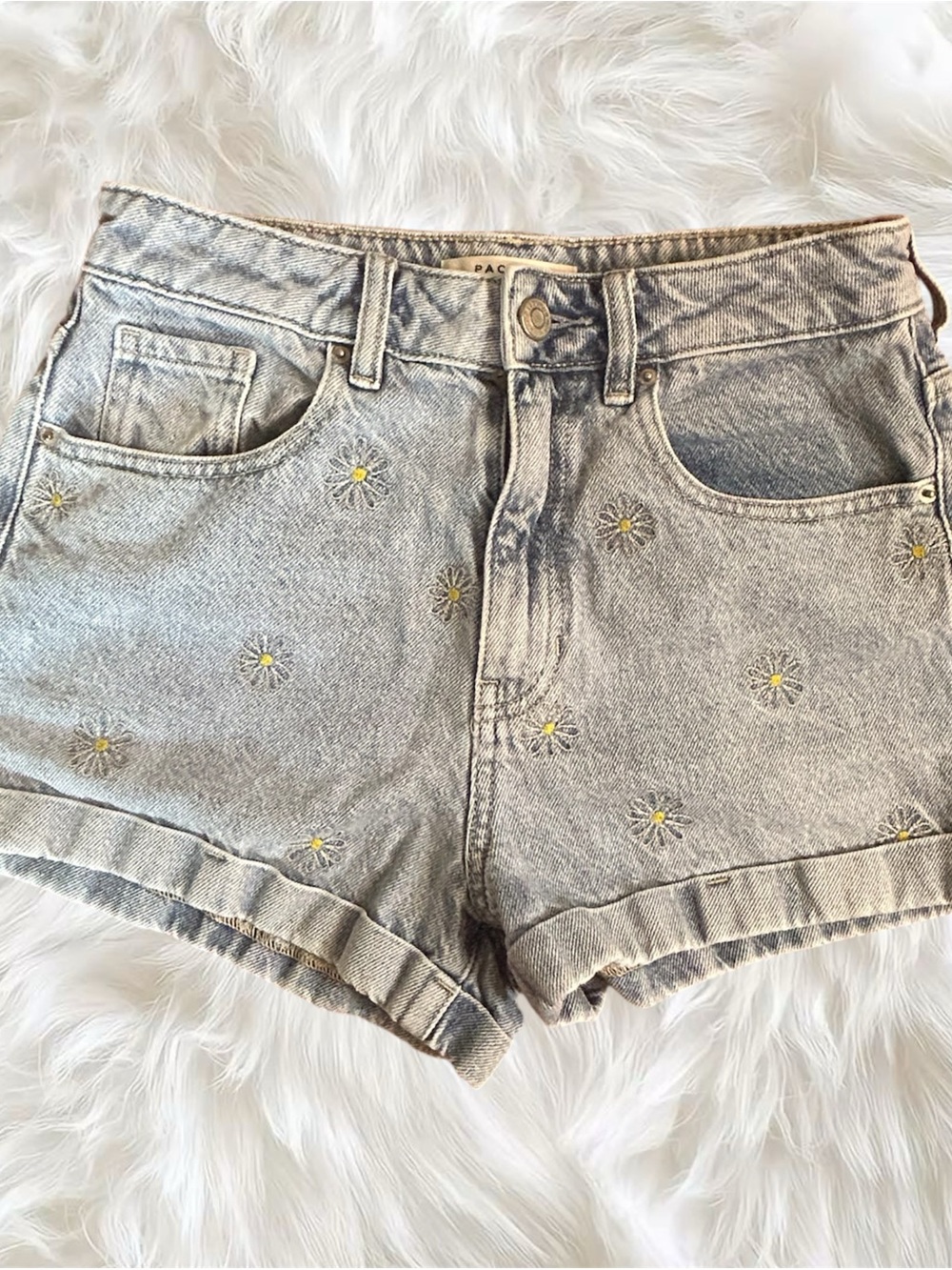 PacSun Light Blue Daisy Embroidered Denim Shorts
